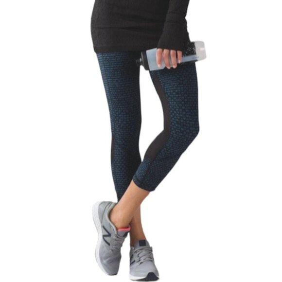 Lululemon Pace Rival Crop (19") Shatter Weave Desert Teal Alberta Lake / Black 6 - Picture 3 of 16
